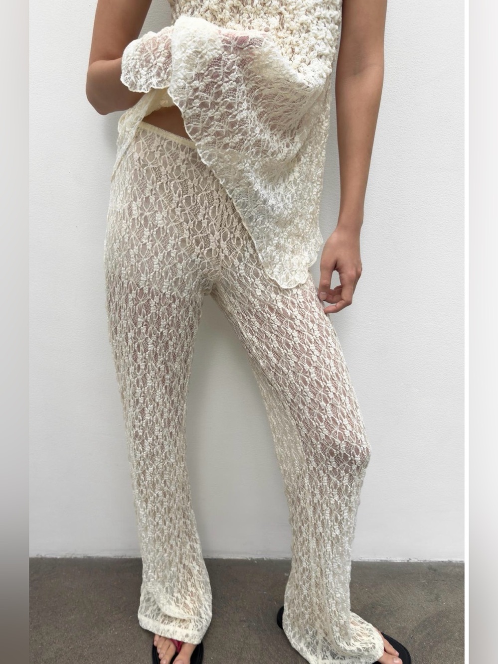 NWT Zara Cream Sheer Lace Pants
